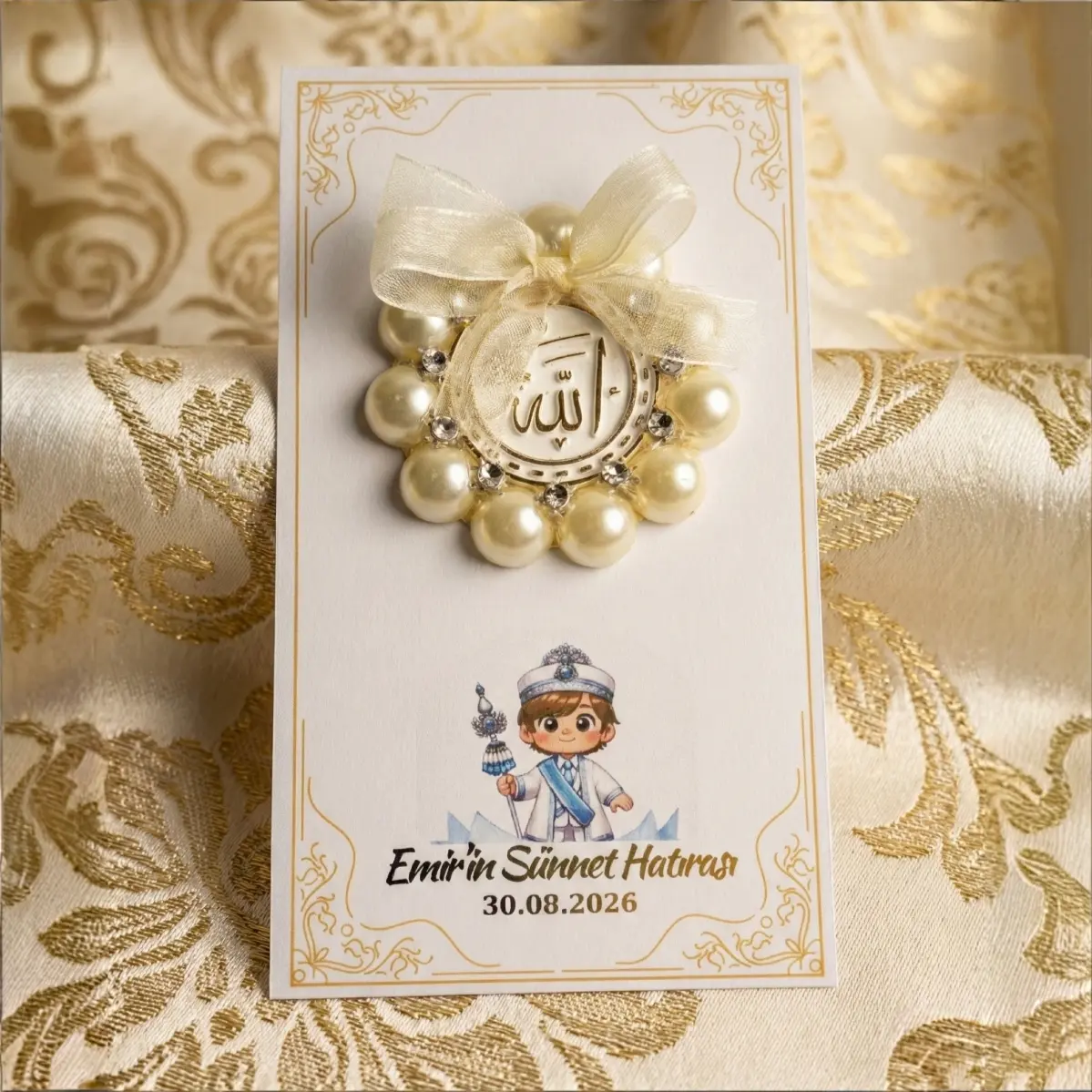 emirin sünnet hatırası inci detaylı allah lafzı yazılı butik sünnet hediyeliği