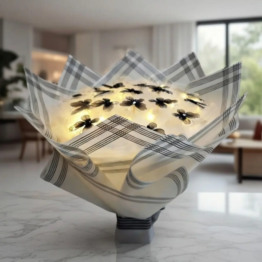 isikli siyah kelebek buketi modern paketleme tasarimi