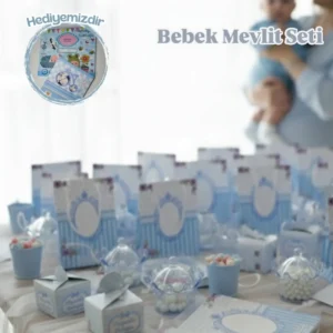 mavi bebek mevlit seti çantalı kutulu ve hediyeli